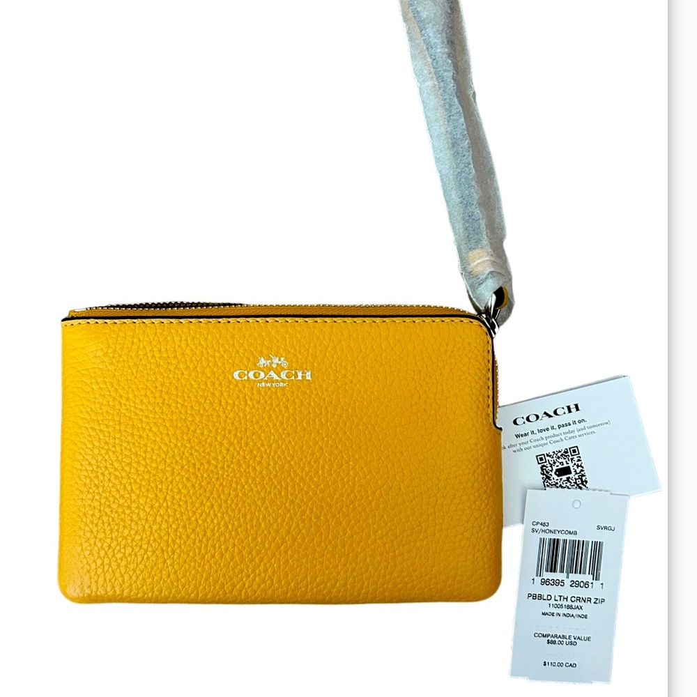 Coach Yellow Pebbled Leather Wristlet